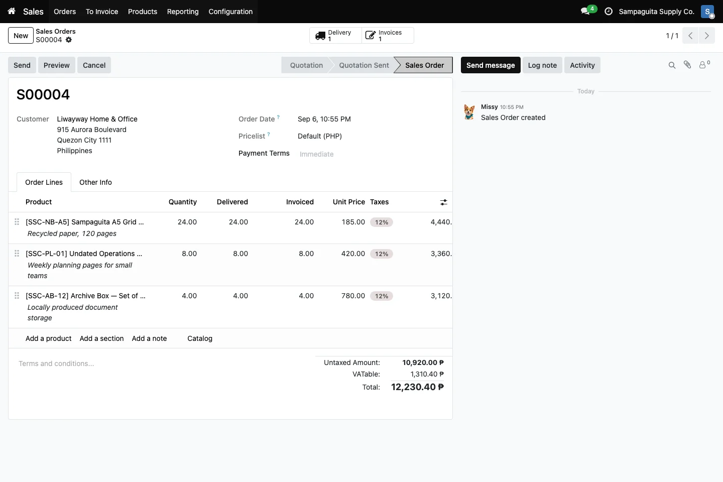 Connected Cayamanan sales order with delivery and invoice links